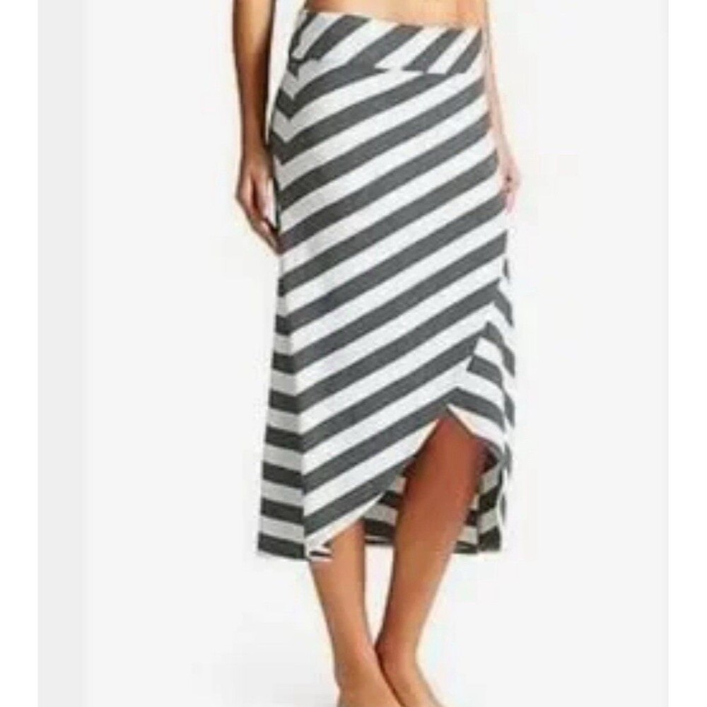 Athleta Size Small Ribbon Stripes Skirt White  Gray Midi Stretch Excellent